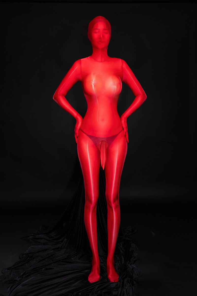 Plus-Size Zip-Up Glossy Silky Full-Cover