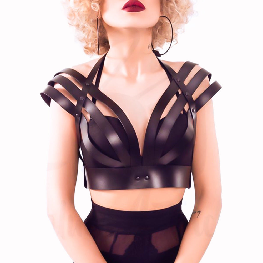 Leather bondage corset cutout