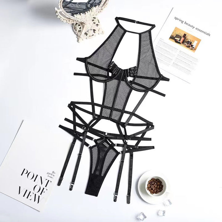Grid Mesh Sheer Slip Bodysuit