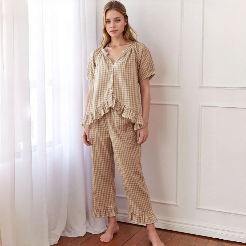 French Gingham Two Piece Pants Set