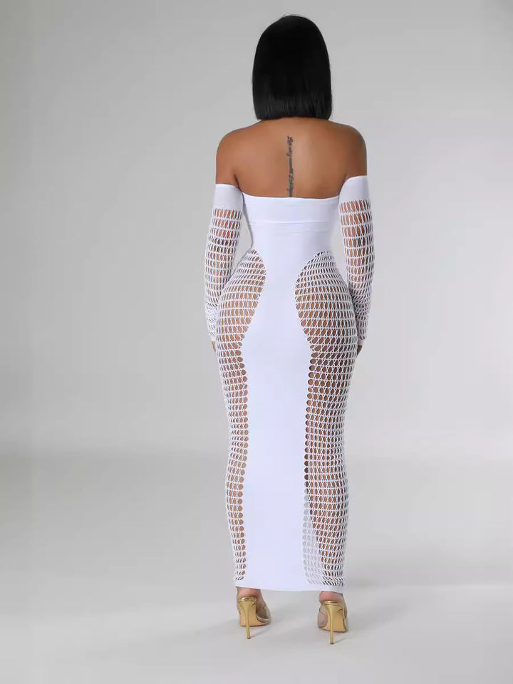 Off-shoulder cutout fitted party dress