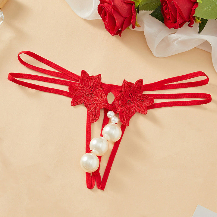 Open crotch can be filled with large pearls 3cm massage T pants