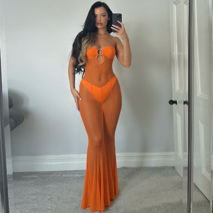 Hollow-out fitted mesh dress