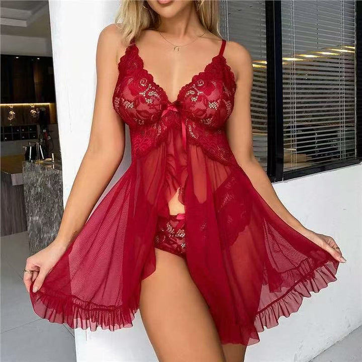 Lace Mesh V-Neck Slip Set