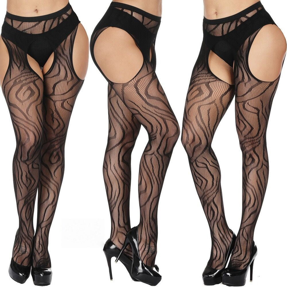 Slim-fit open-crotch leopard print pantyhose