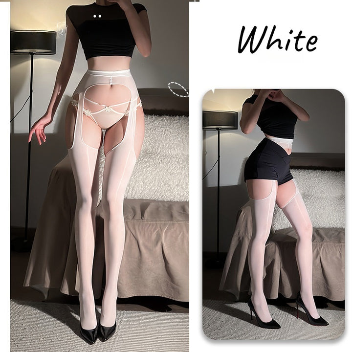 Glossy Cut-Out Suspender Tights