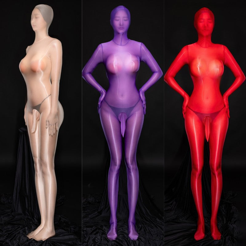 Plus-Size Zip-Up Glossy Silky Full-Cover