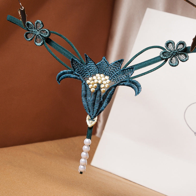 Embroidered Floral Pearl Massage Thong