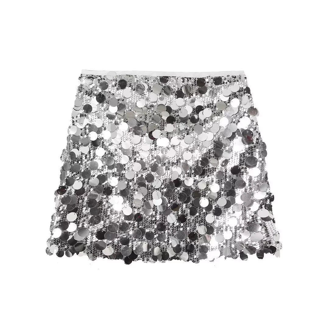 Solid color sequined skirt