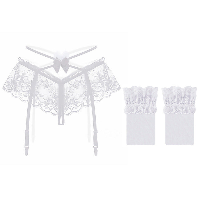 Lace long tube open crotch thin pure white silk garter
