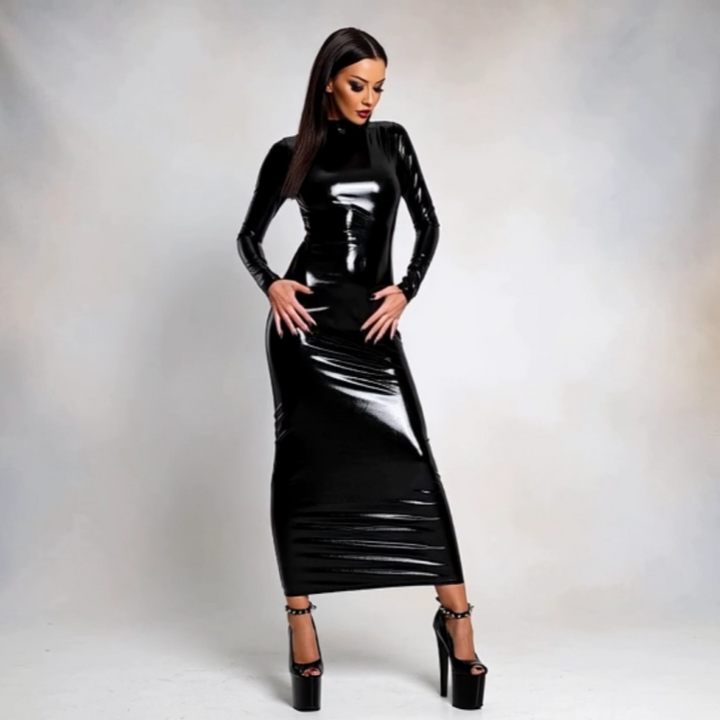 Leather Queen Backless Hollow Long Dress