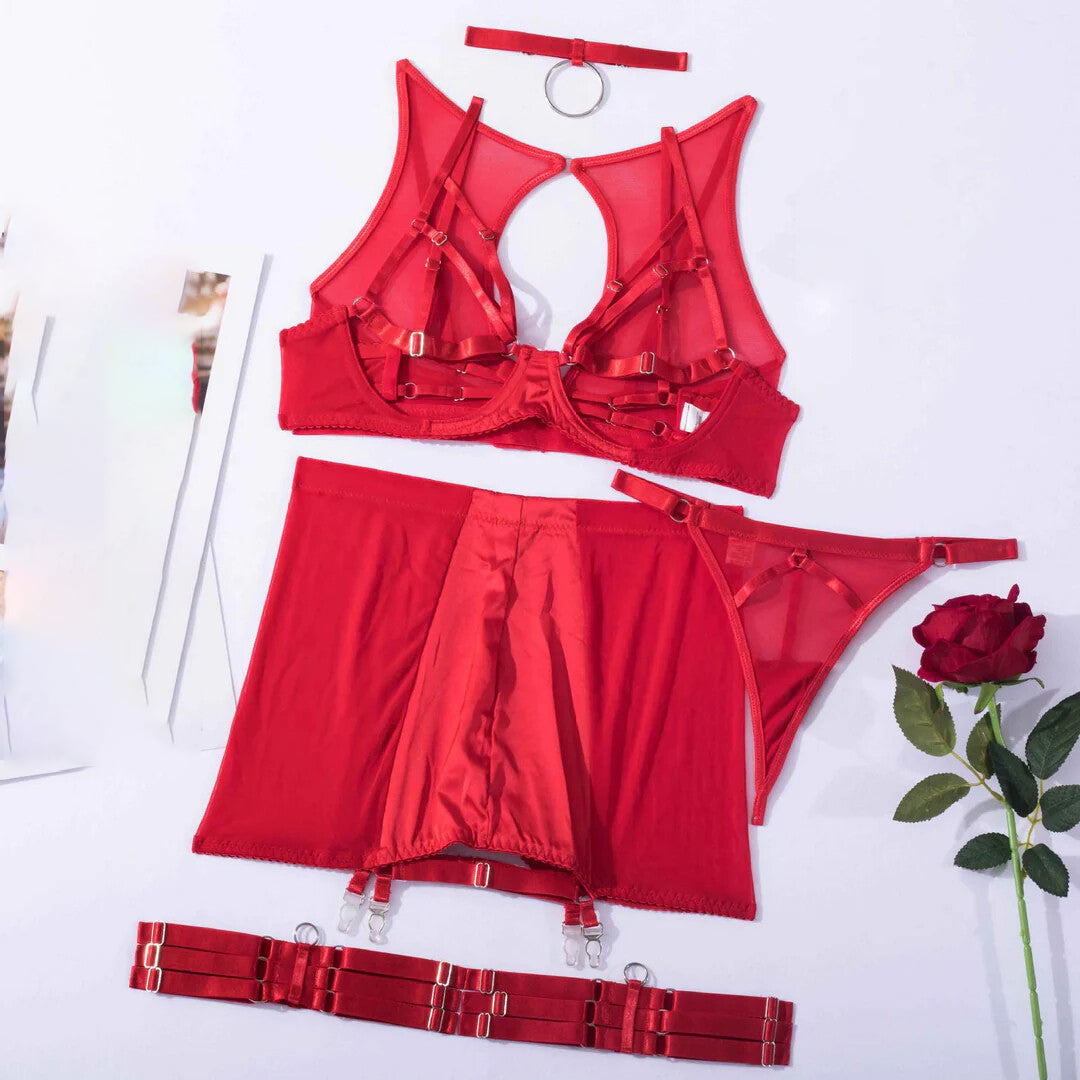 Fashionable mesh comfortable sexy underwear with steel ring gather five-piece set