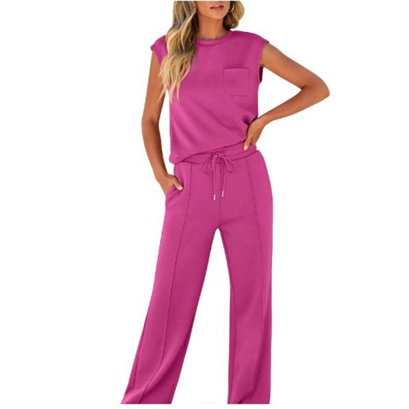 Sleeveless Athleisure Top &amp; Wide Leg Pants Set