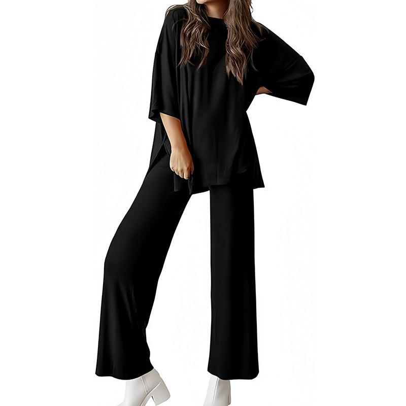 Short-sleeved casual top and wide-leg pants loungewear set