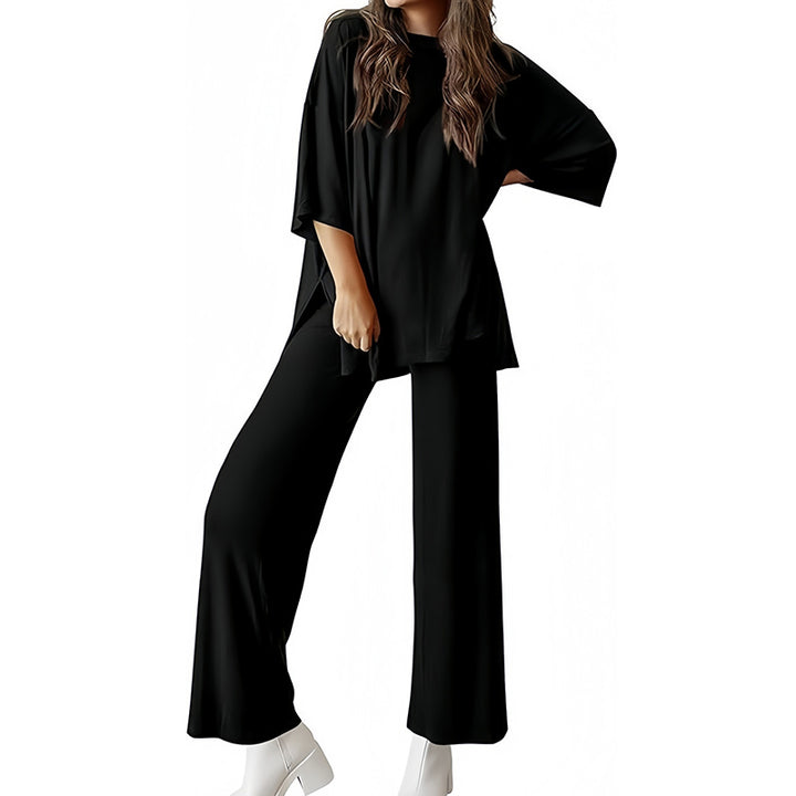 Short-sleeved casual top and wide-leg pants loungewear set