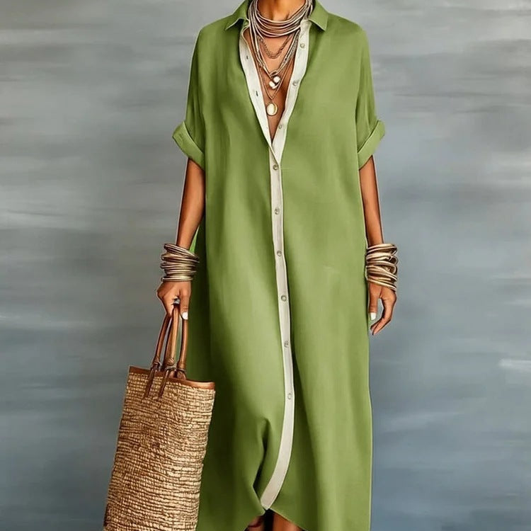 Relaxed Fit Colorblock Midi Shirt Dress