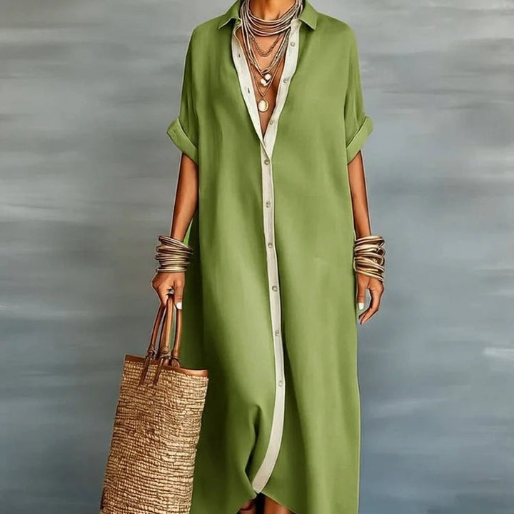 Relaxed Fit Colorblock Midi Shirt Dress
