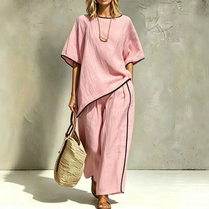 Asymmetric Hem Linen Blend Two-Piece Set