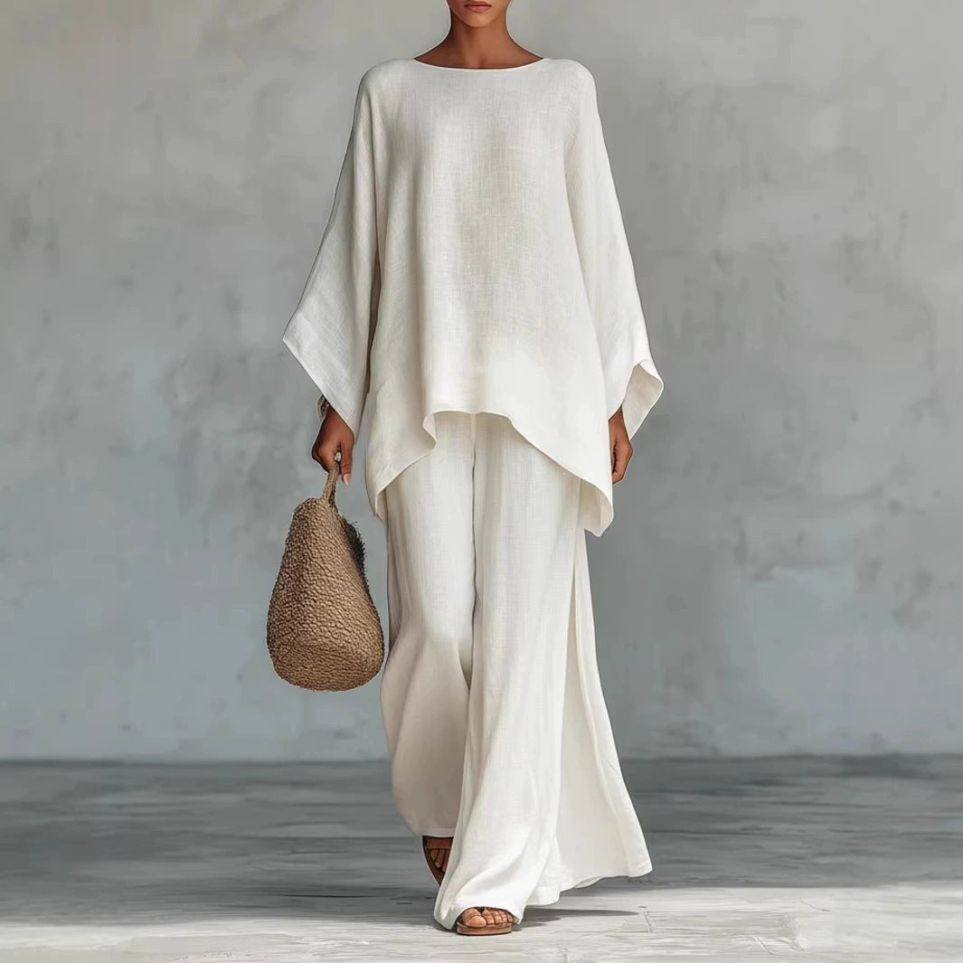 Linen Blend Shirt &amp; Wide Leg Pants Set