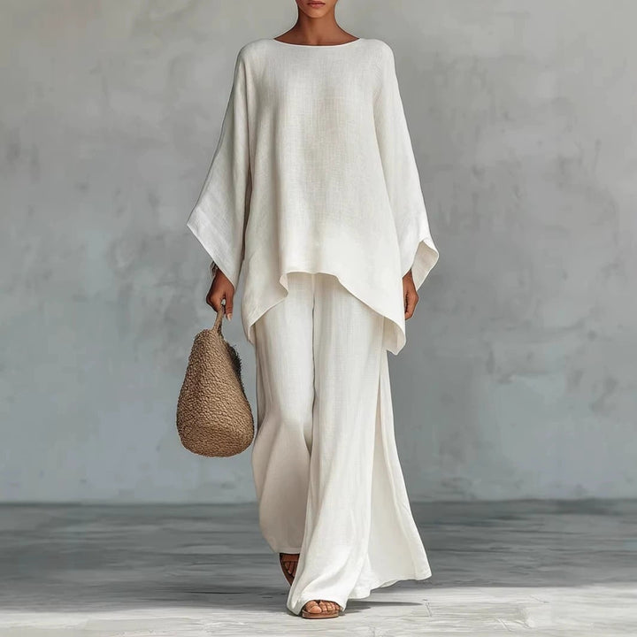 Linen Blend Shirt &amp; Wide Leg Pants Set