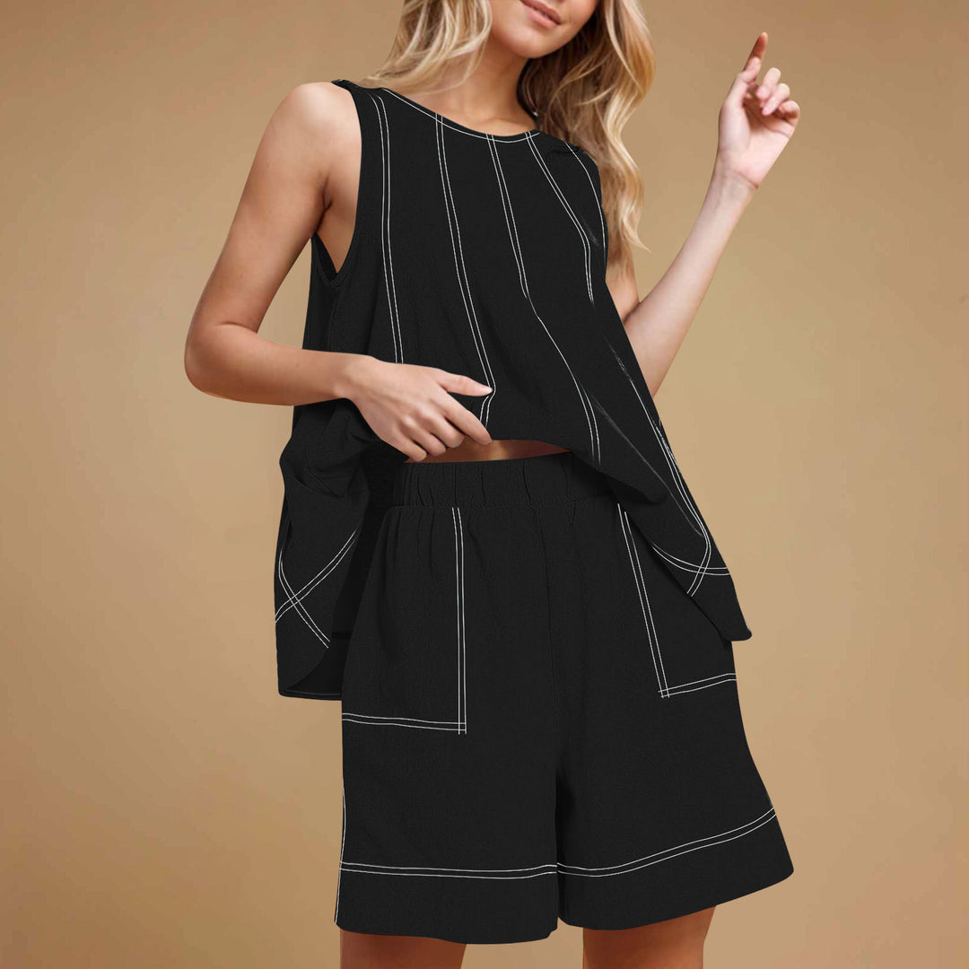 Linen Blend Sleeveless Tank &amp; Shorts Set