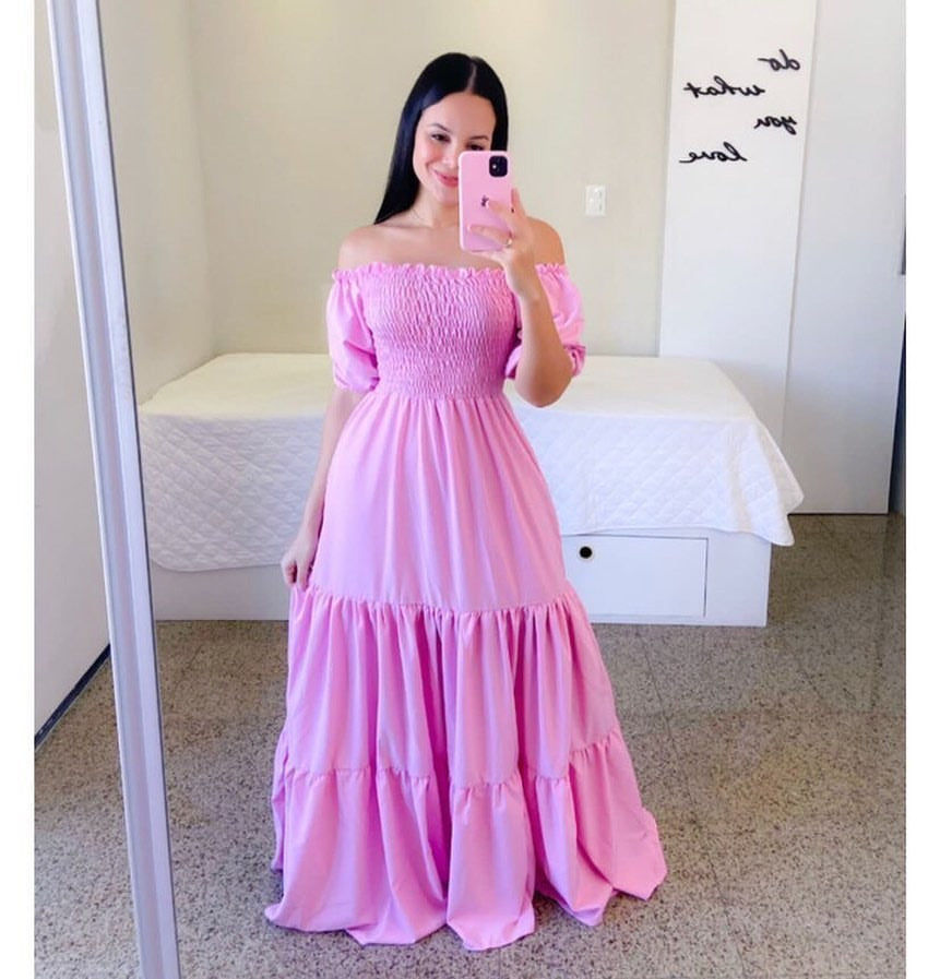 Square Neck Puff Sleeve Maxi Dress