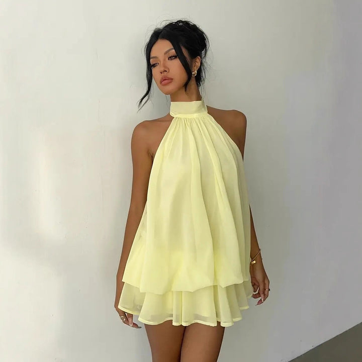 Halter Tie-Back Fit &amp; Flare Mini Dress