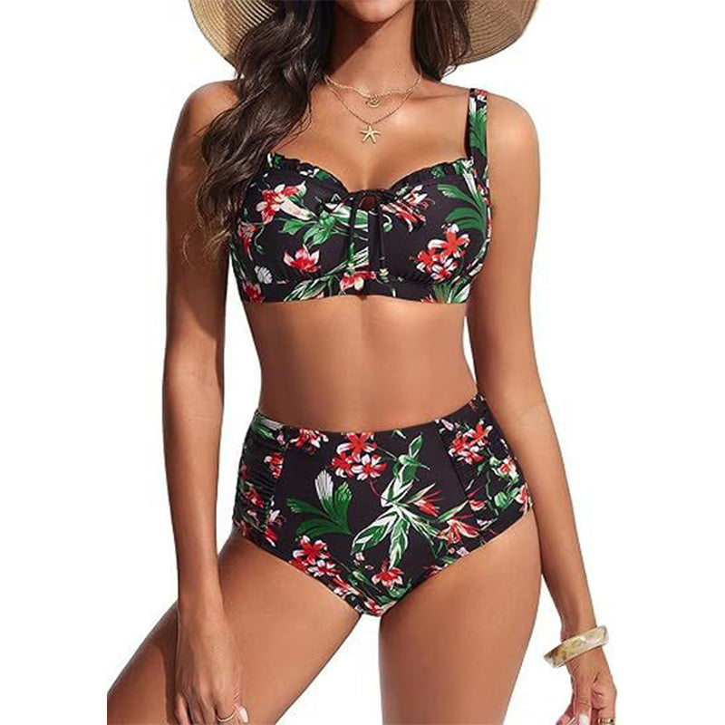 Tropical Floral High-Waisted Bikini Set