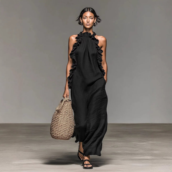 Elegant Ruffle Halter Neck Resort Maxi Dress