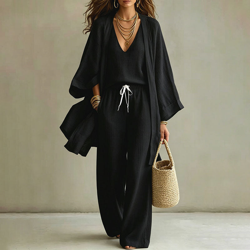 Linen blend three-piece vacation set