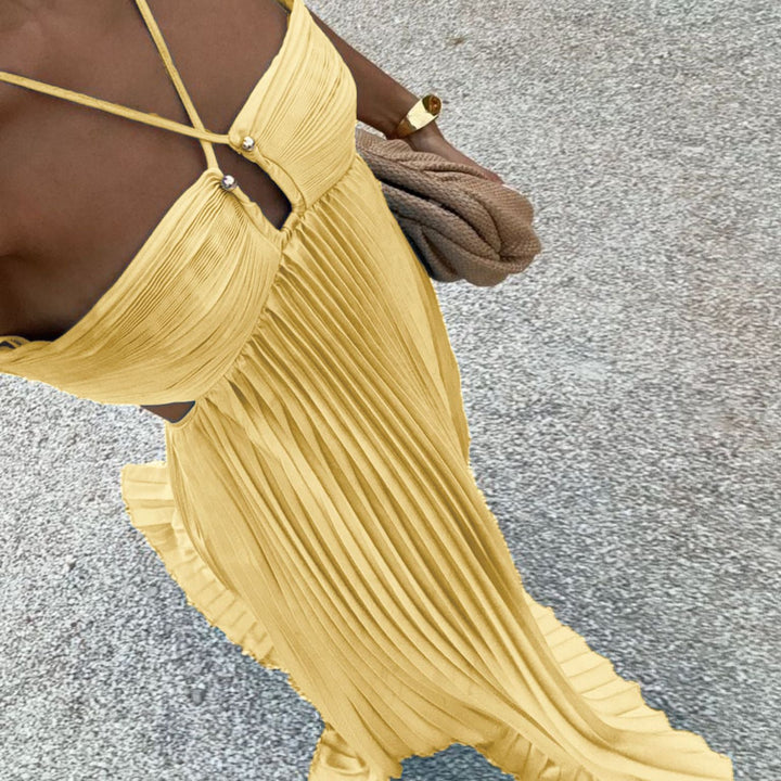 Flowy Halter Pleated Resort Dress