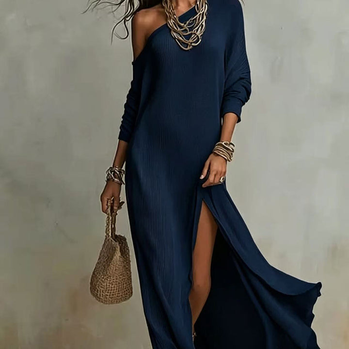 Ruched Knit Slit Midi Dress