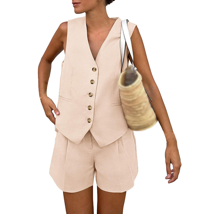 V-Neck Button-Front Vest &amp; Shorts Set