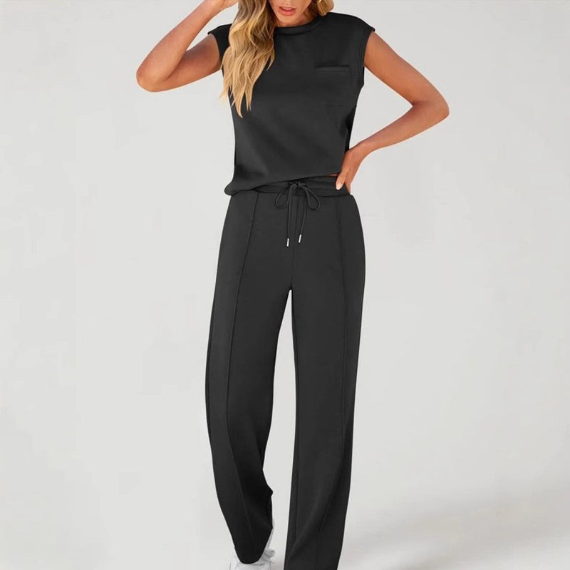 Sleeveless Athleisure Top &amp; Wide Leg Pants Set