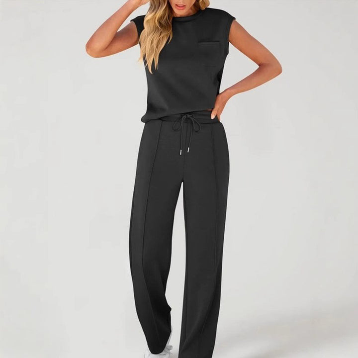 Sleeveless Athleisure Top &amp; Wide Leg Pants Set