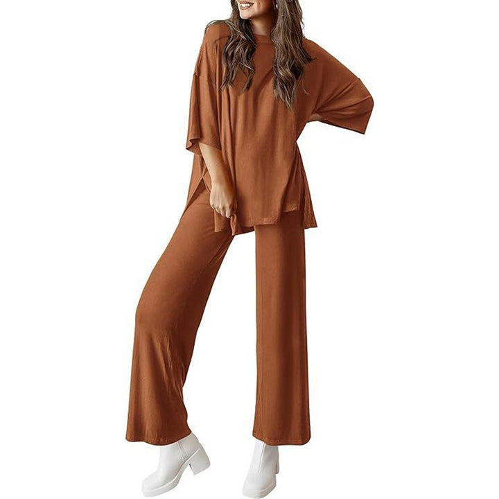 Short-sleeved casual top and wide-leg pants loungewear set