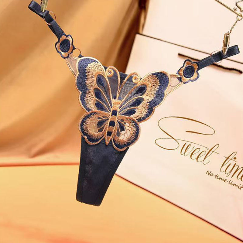 Butterfly Embroidered Sheer Thong