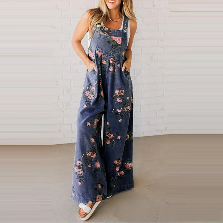 Boho Floral Wide Leg Overall Jumpsuit