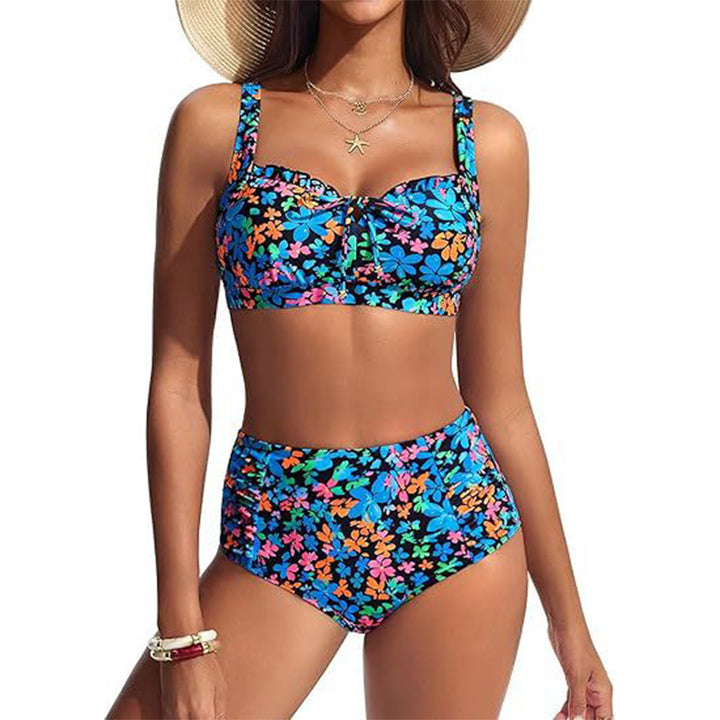 Tropical Floral High-Waisted Bikini Set