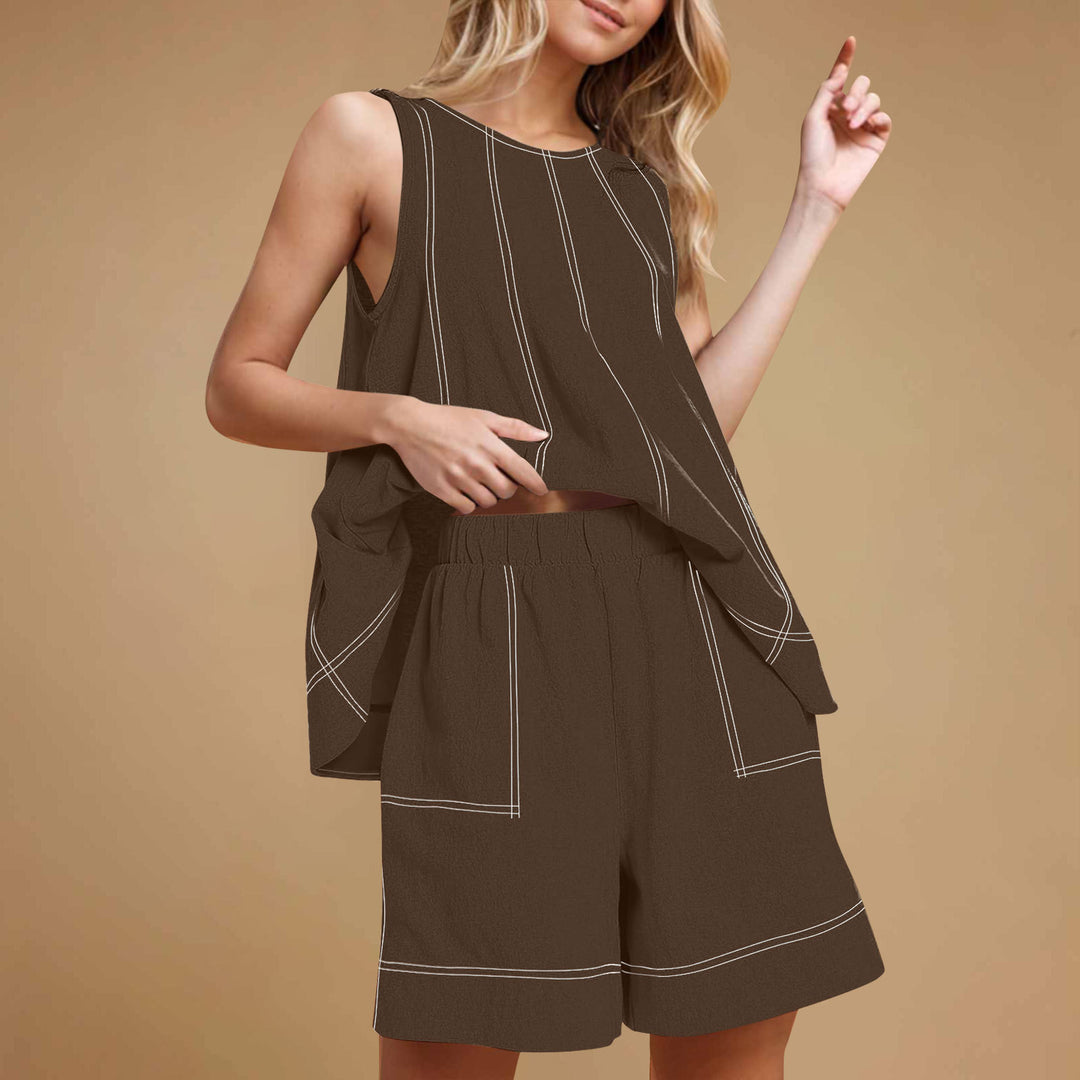 Linen Blend Sleeveless Tank &amp; Shorts Set