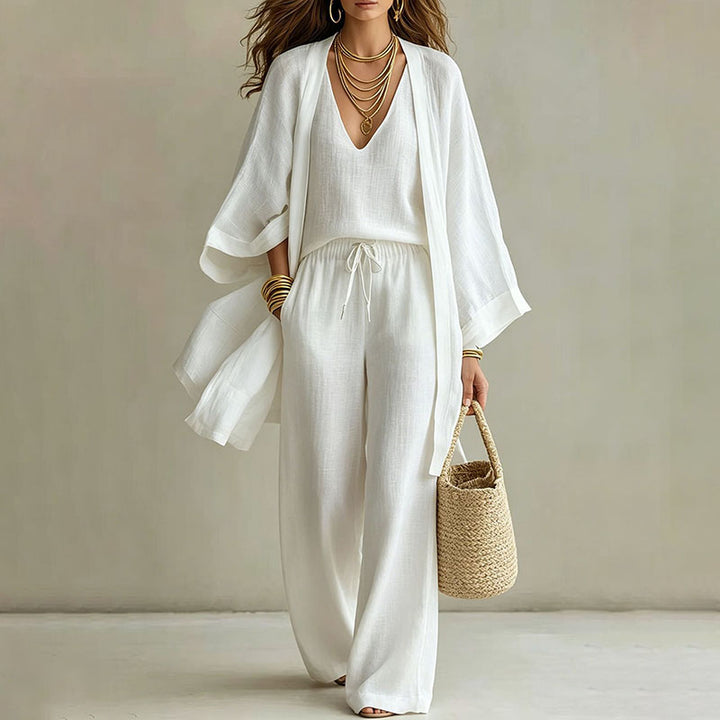 Linen blend three-piece vacation set