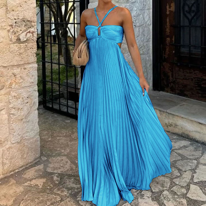 Flowy Halter Pleated Resort Dress