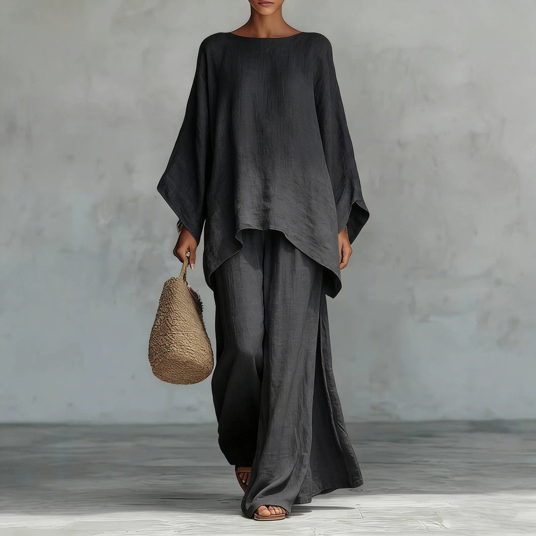 Linen Blend Shirt &amp; Wide Leg Pants Set