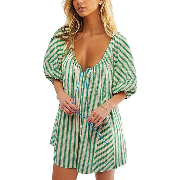 Striped Deep V Wide Leg Romper