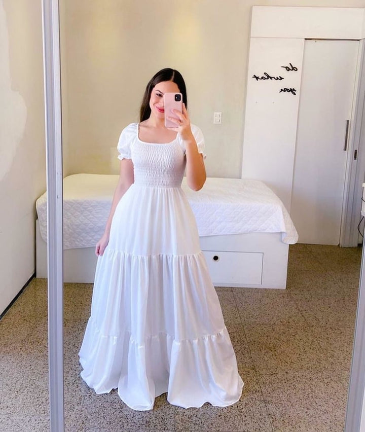Square Neck Puff Sleeve Maxi Dress