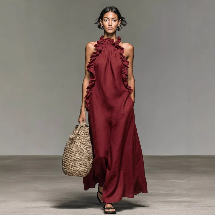 Elegant Ruffle Halter Neck Resort Maxi Dress