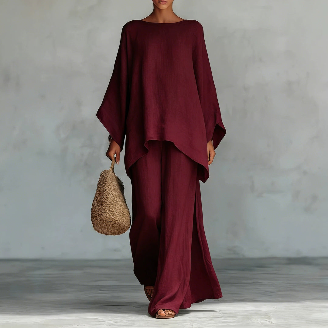 Linen Blend Shirt &amp; Wide Leg Pants Set