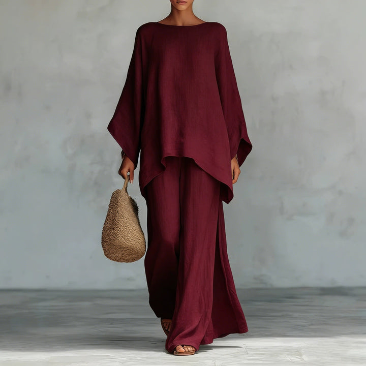 Linen Blend Shirt &amp; Wide Leg Pants Set