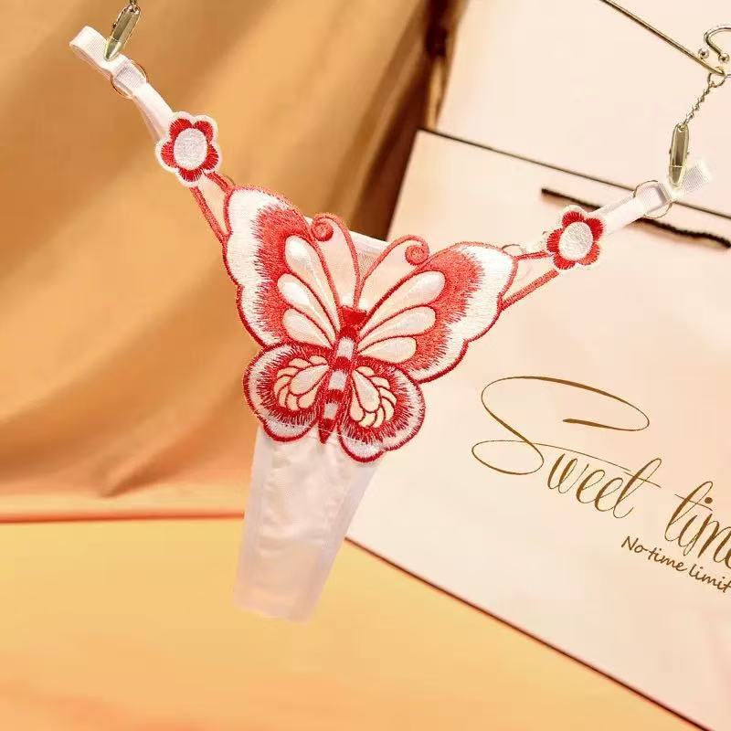 Butterfly Embroidered Sheer Thong