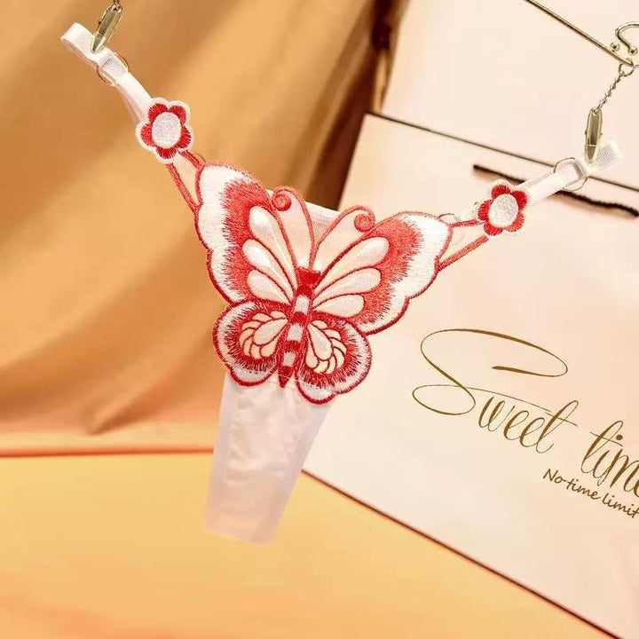 Butterfly Embroidered Sheer Thong